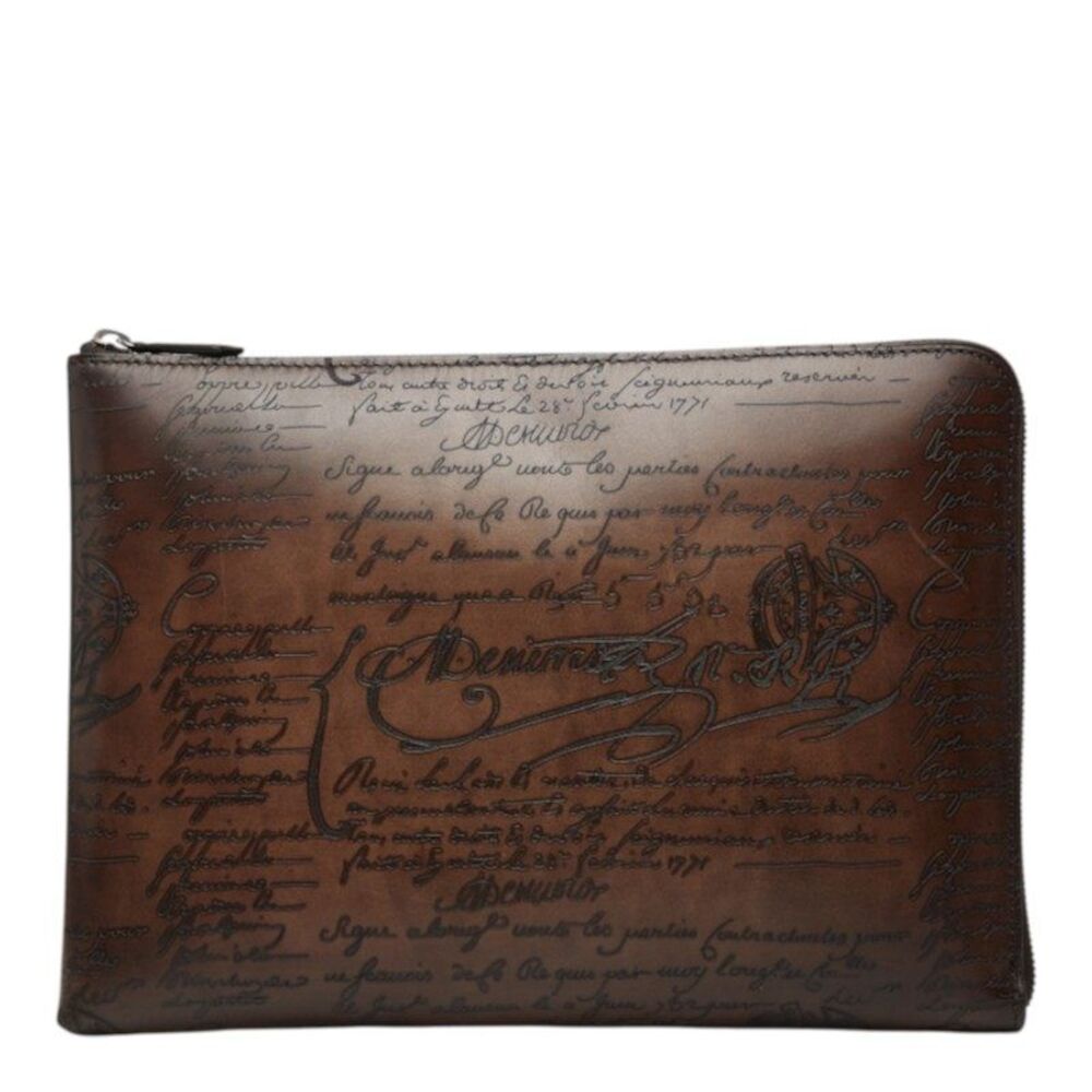 Berluti Nino GM Calligraphie Scritto Leather Clutch Bag
